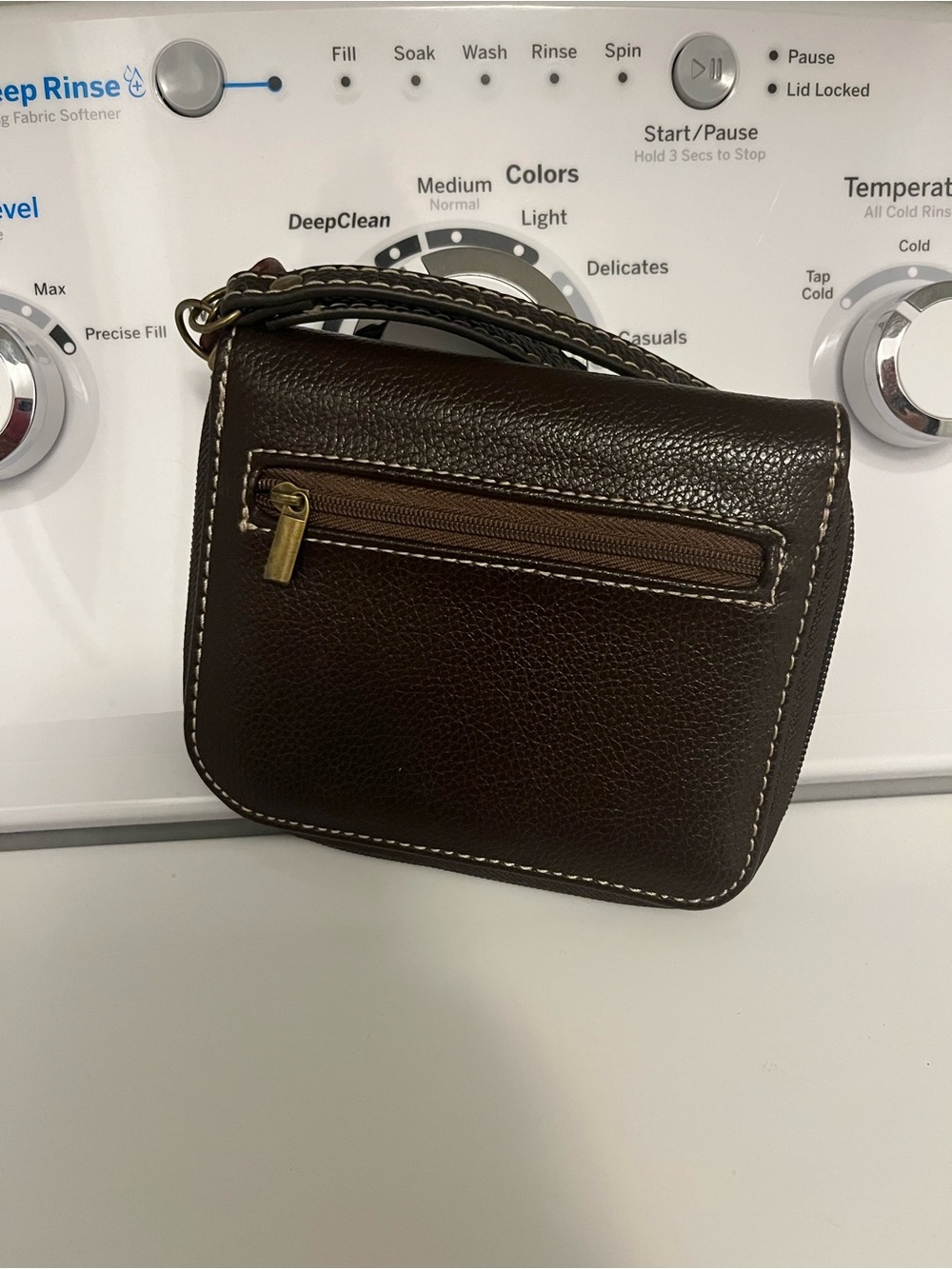 Chala Brown Burgundy Cross Wristlet Wallet with Cream Accents - Picture 2 of 4